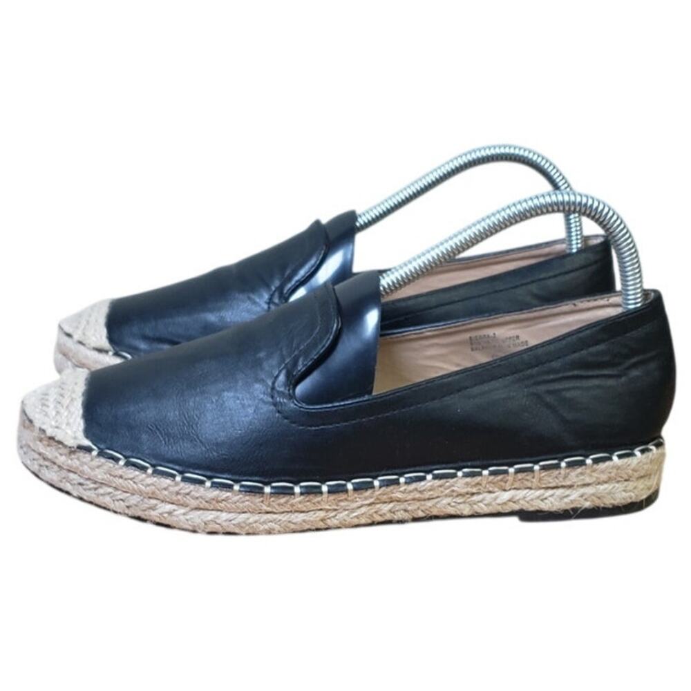Chase & Chloe Women's 8.5 Sierra Slip On Espadrille Loafers Black Faux Leather